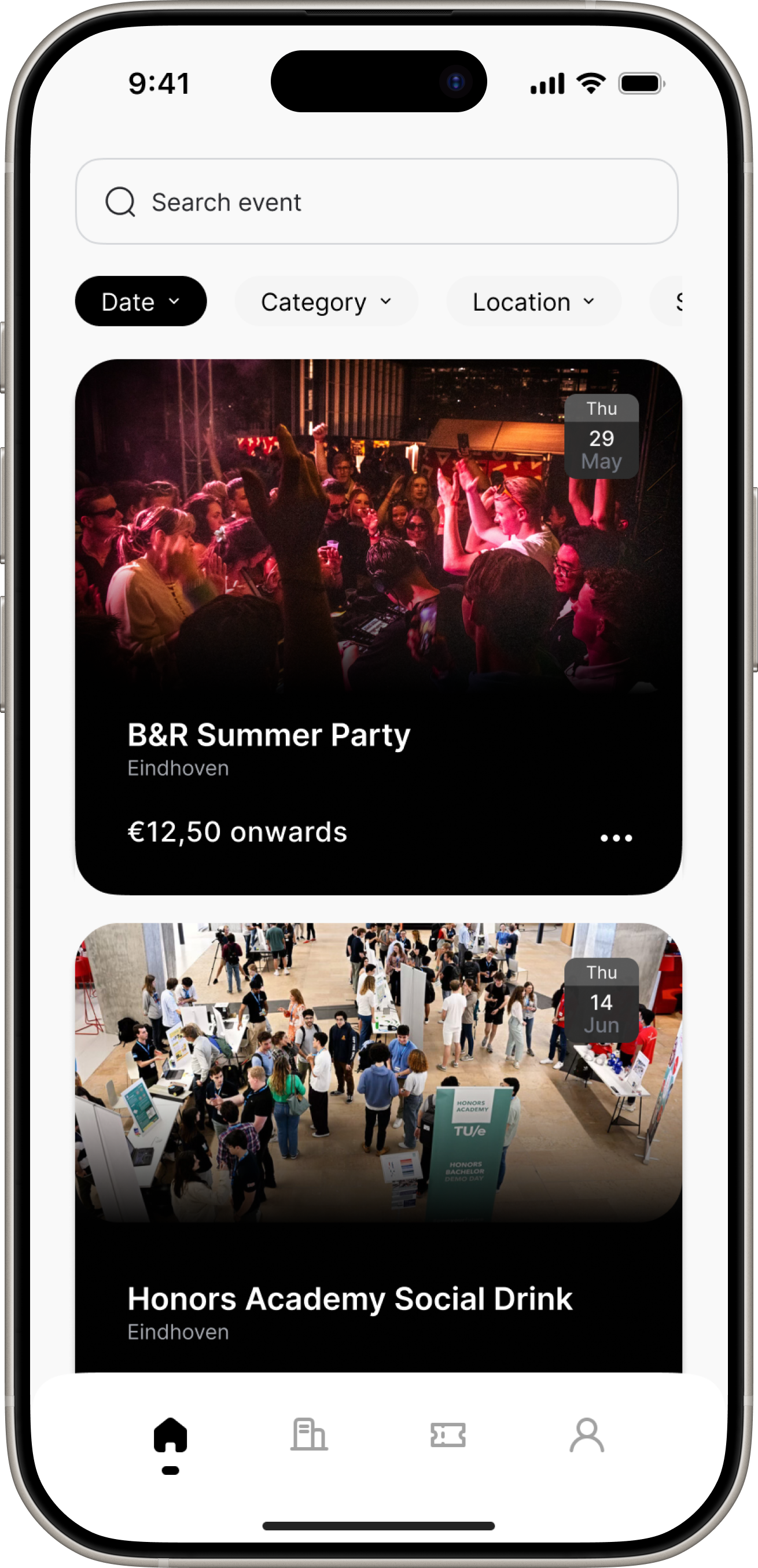 Revelry app home screen